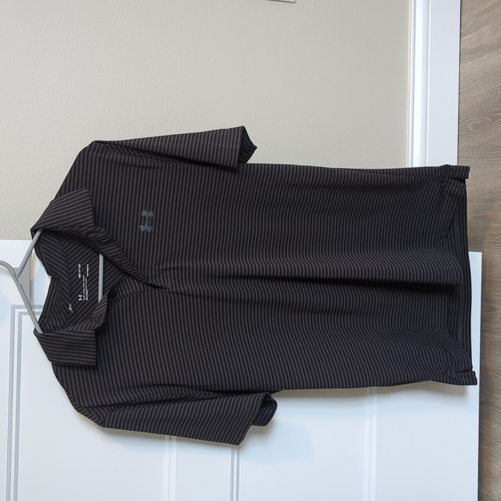 Under Armour SM black and dark grey stripe men's polo